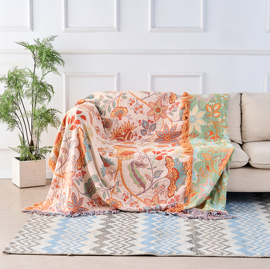 Boho blommigt tryckt filt – Mysig och varm pläd för soffa, säng och utomhusaktiviteter