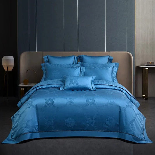 Lyxigt blått egyptiskt bomulls påslakanset – 200x230 cm med 2 eleganta örngott