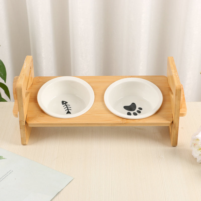 PawElegance lyxigt dubbelt matningsset med mjuk bambu och rostfritt stål för husdjur