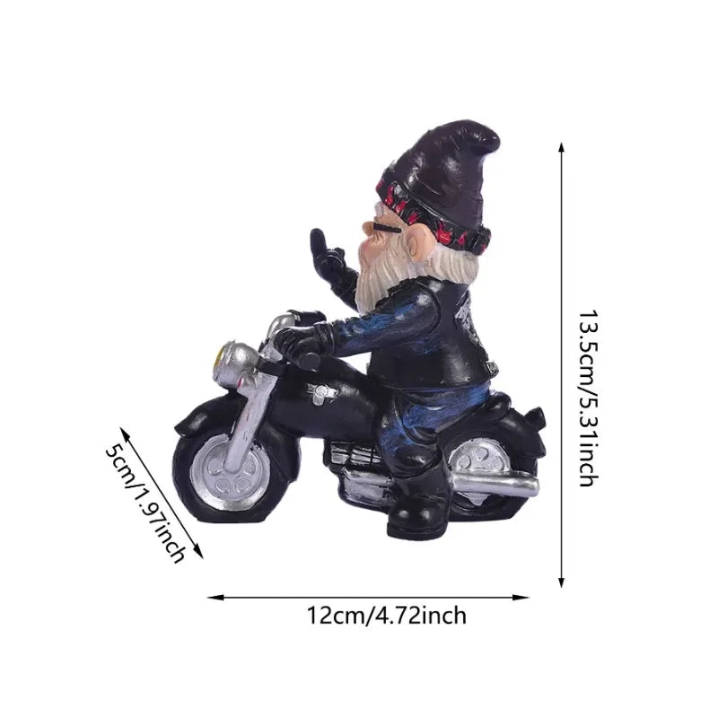 Calidora - Charmig tomte på motorcykel hartsfigur för en härlig trädgårdsdekoration