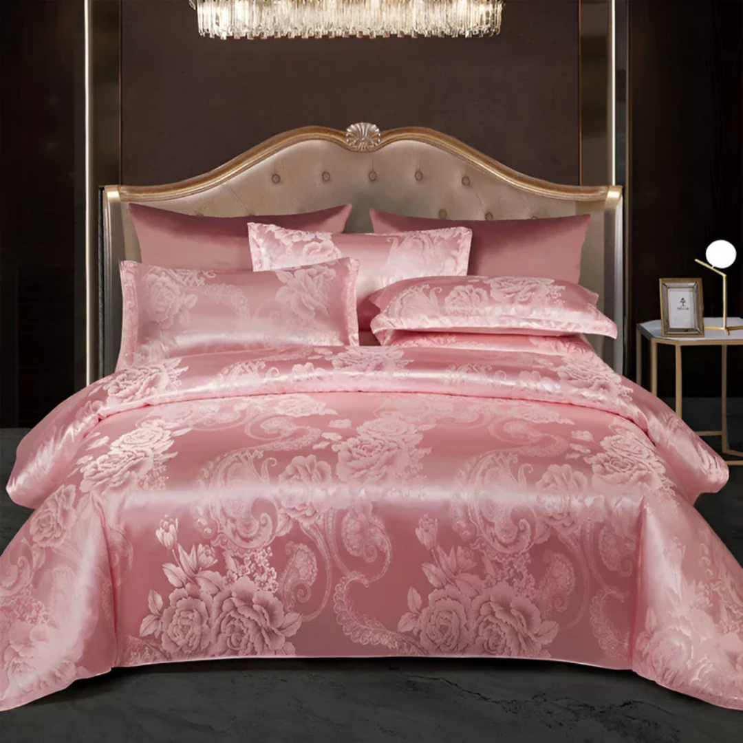 Lyxigt satintäcke set med elegant blommönster för ultimat sovrumskomfort och stil