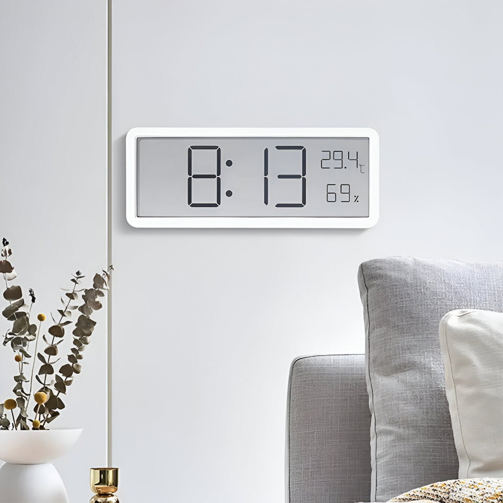 Ione - Modern digital LED-väggklocka med temperatur- och fuktighetsvisning