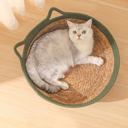 Handvävd rund kattbädd för komfort och stil