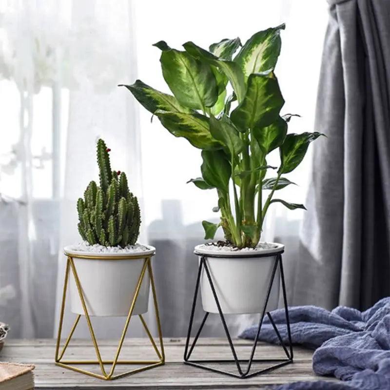 Elegant keramikkruka med järnställning - Modern kruka för luftplantor och suckulenter