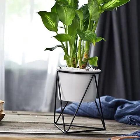 Elegant keramikkruka med järnställning - Modern kruka för luftplantor och suckulenter