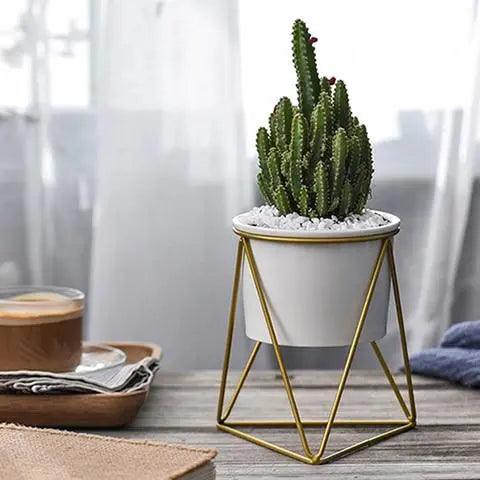 Elegant keramikkruka med järnställning - Modern kruka för luftplantor och suckulenter