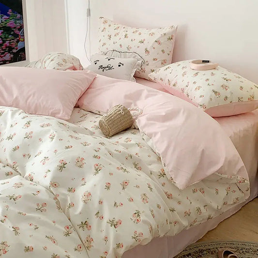 Romantiskt rosa blommigt påslakanset - mjuk polyester påslakan och örngott för ett mysigt sovrum