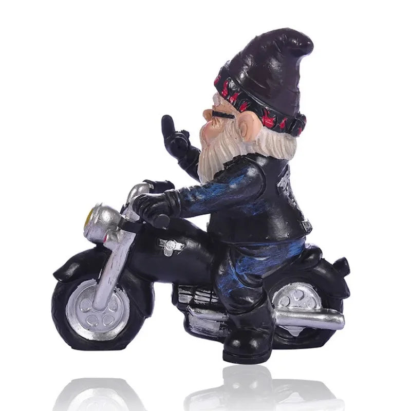 Calidora - Charmig tomte på motorcykel hartsfigur för en härlig trädgårdsdekoration