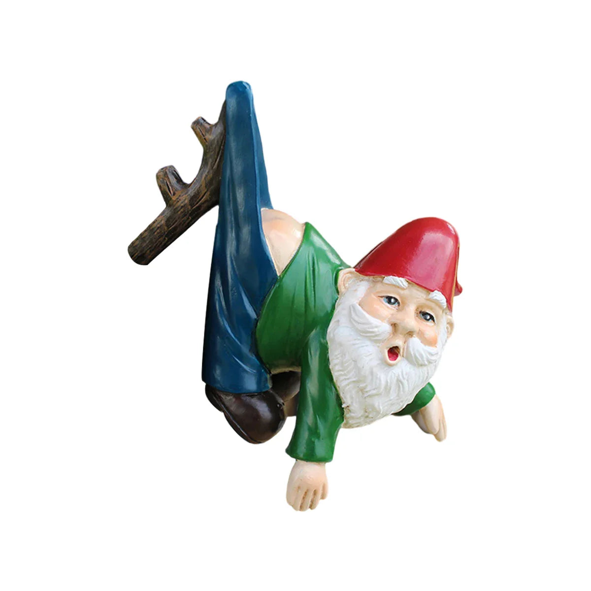 Petronia - Söt Tomte Blomkrukshängare gjord av harts med byxor på en gren för lekfull trädgårdsdekoration