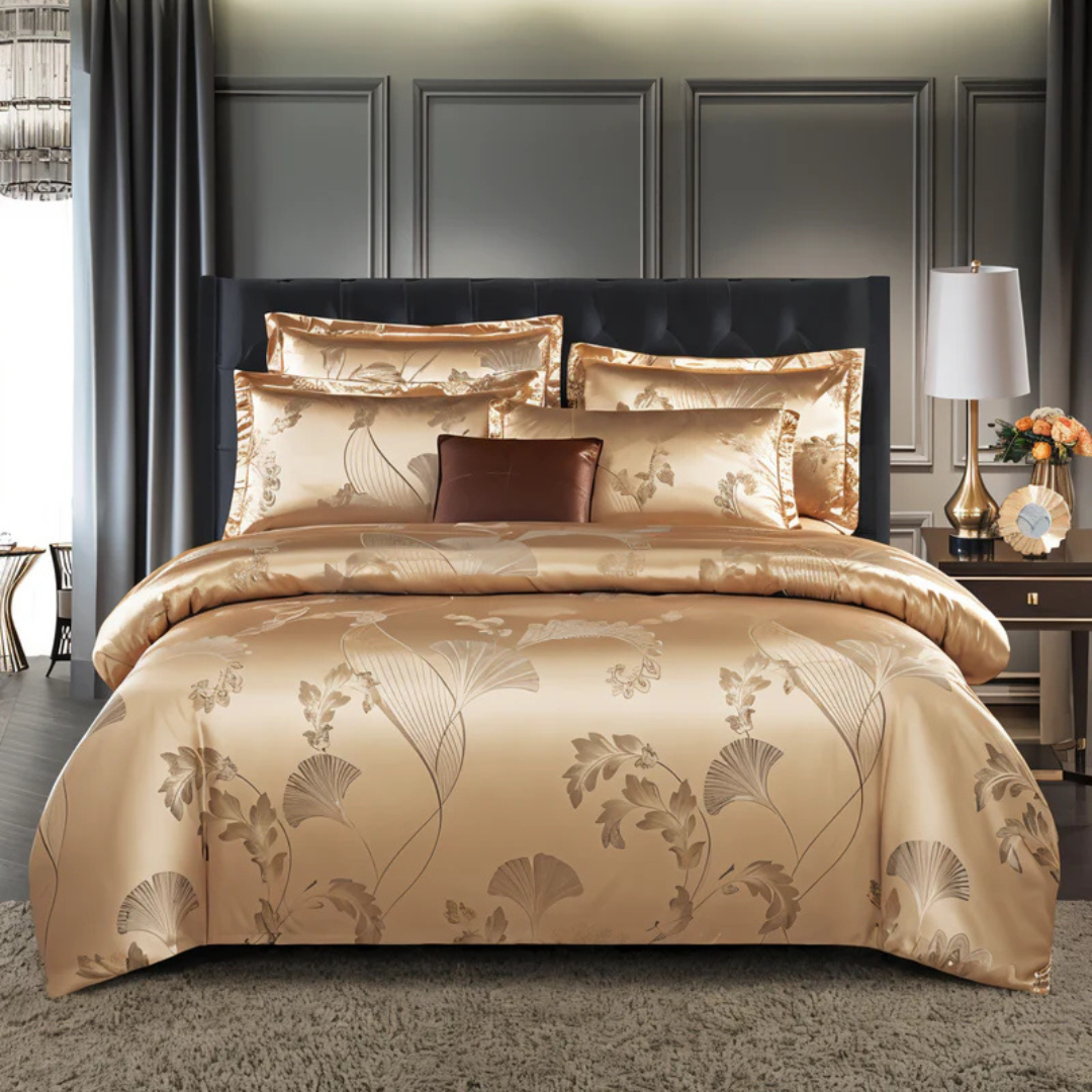 Lyxigt satintäcke set med elegant blommönster för ultimat sovrumskomfort och stil