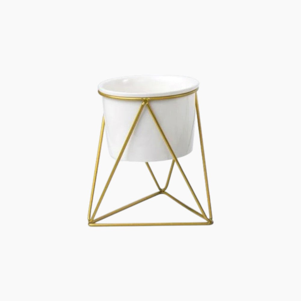 Elegant keramikkruka med järnställning - Modern kruka för luftplantor och suckulenter